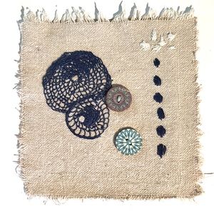 Hand stitched Japanese Boro Sashiko thread Recycled cotton Wooden buttons.
